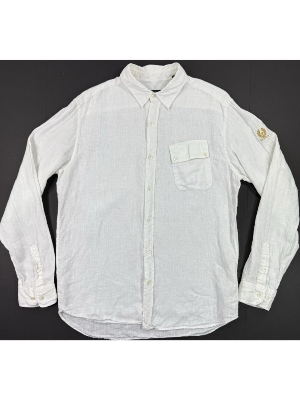 Belstaff England Mens Pitch Shirt Flax Linen Sz Large Button Up Phoenix Patch